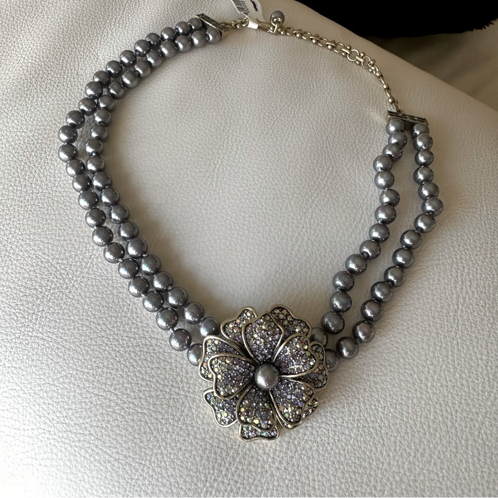 Heidi Daus Beaded Floral Necklace-Blue Pearl